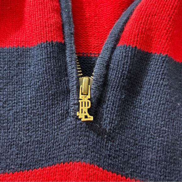 Lauren Ralph Lauren Men's Vintage Sweater Red Navy Striped Gold Crest Sz Medium - Picture 6 of 8